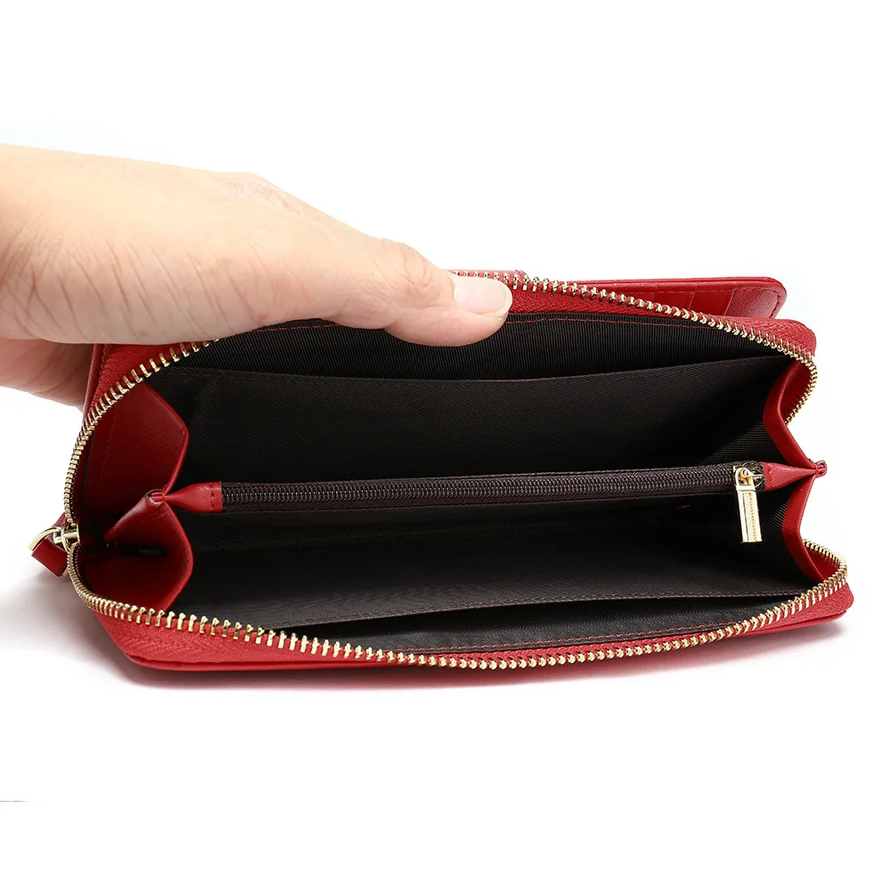 Moda Cüzdan Kadın Hakiki Deri Katı Kadın Cüzdan Ve çanta Uzun Kadın Deri ÇantalArlüks telefon cebi kart tutucu Görüntü 3