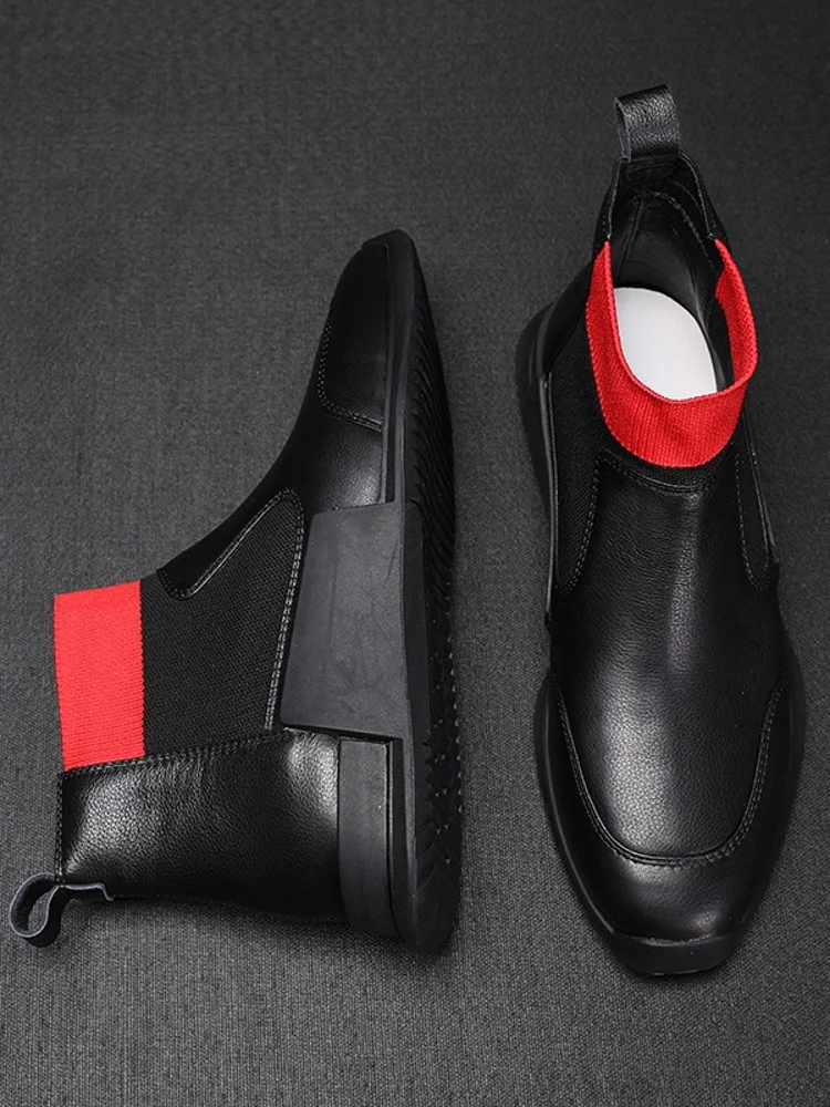 Moda Erkekler Rahat Yüksek Top Ayakkabı Patchwork Hakiki Deri Kaykay Ayakkabı Loafer'lar Üzerinde Kayma Dış Joggers Eğitim Sneakers Görüntü 2