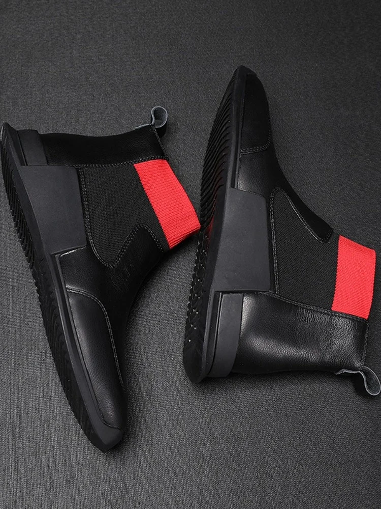 Moda Erkekler Rahat Yüksek Top Ayakkabı Patchwork Hakiki Deri Kaykay Ayakkabı Loafer'lar Üzerinde Kayma Dış Joggers Eğitim Sneakers Görüntü 3