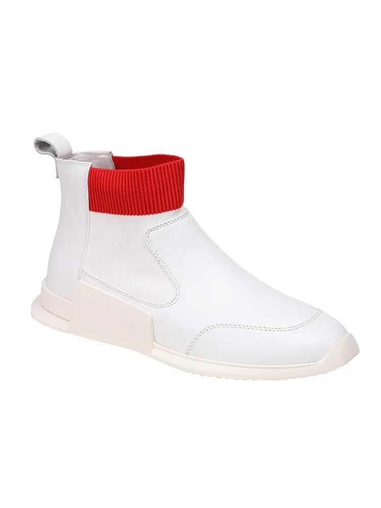 Moda Erkekler Rahat Yüksek Top Ayakkabı Patchwork Hakiki Deri Kaykay Ayakkabı Loafer'lar Üzerinde Kayma Dış Joggers Eğitim Sneakers Görüntü 4
