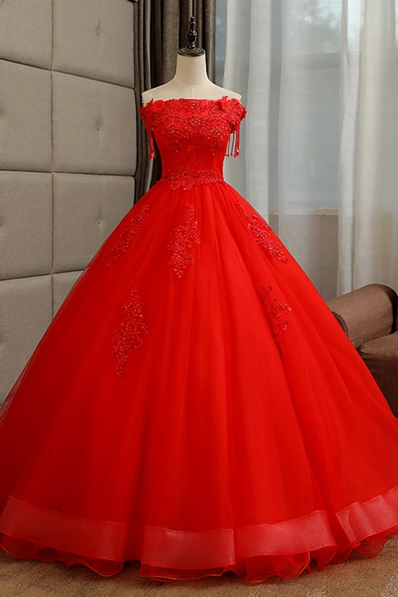 Moda Kırmızı Quinceanera elbise 2019 Yeni Aplikler Boncuk Payetli balo elbisesi Kolsuz Lace Up Balo Resmi Tül Robe De Soiree Görüntü 2