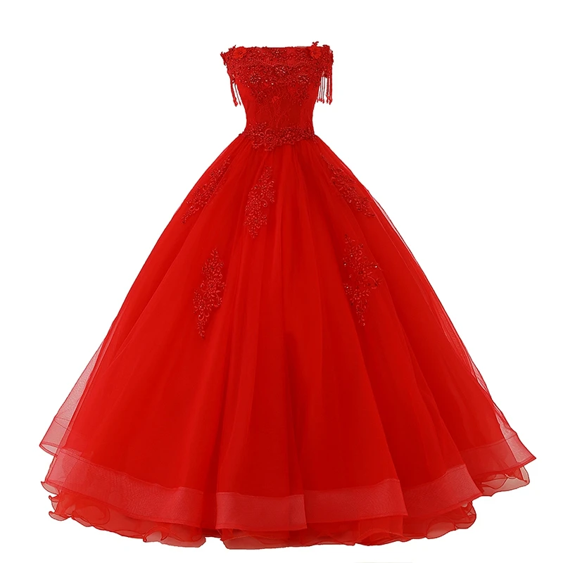 Moda Kırmızı Quinceanera elbise 2019 Yeni Aplikler Boncuk Payetli balo elbisesi Kolsuz Lace Up Balo Resmi Tül Robe De Soiree Görüntü 4