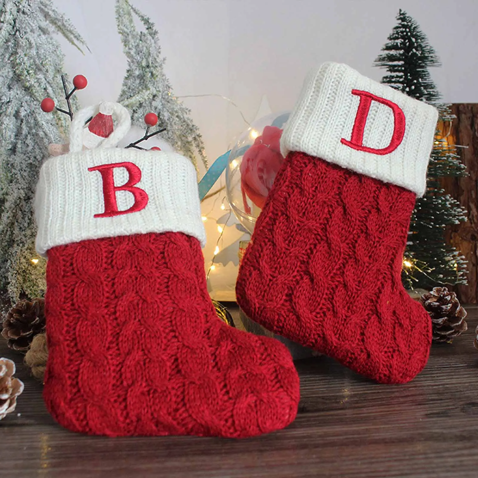 Noel Süsleri Örme Noel Çorap Asılı Klasik Noel Renkli Baskılı Çorap çocuk Yeni Yıl hediye keseleri VC Görüntü 0