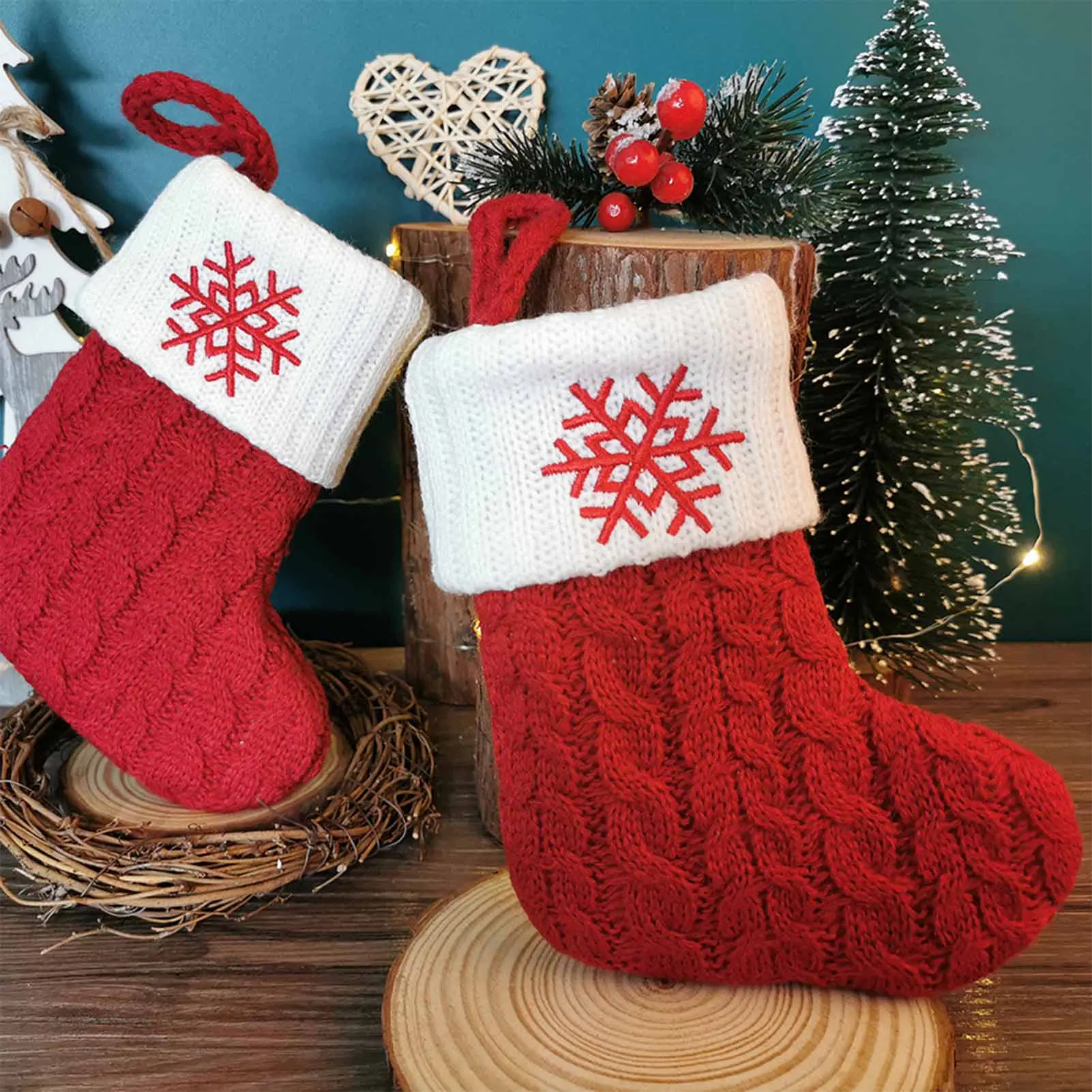 Noel Süsleri Örme Noel Çorap Asılı Klasik Noel Renkli Baskılı Çorap çocuk Yeni Yıl hediye keseleri VC Görüntü 3