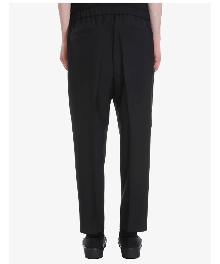 Siyah basit küçük ayak dokuz noktalı pantolon erkek gevşek ve ince minimalist Japon siluet küçük pantolon Görüntü 4