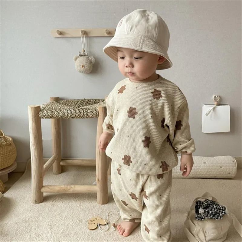 Sonbahar Bebek Bebek Karikatür giyim setleri Toddler Erkek Kız Uzun Kollu Kazak + Pantolon 2 adet Takım Elbise Çocuklar Sevimli Ayı Giysi Set Görüntü 0
