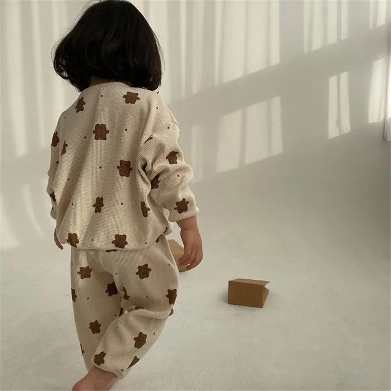 Sonbahar Bebek Bebek Karikatür giyim setleri Toddler Erkek Kız Uzun Kollu Kazak + Pantolon 2 adet Takım Elbise Çocuklar Sevimli Ayı Giysi Set Görüntü 4