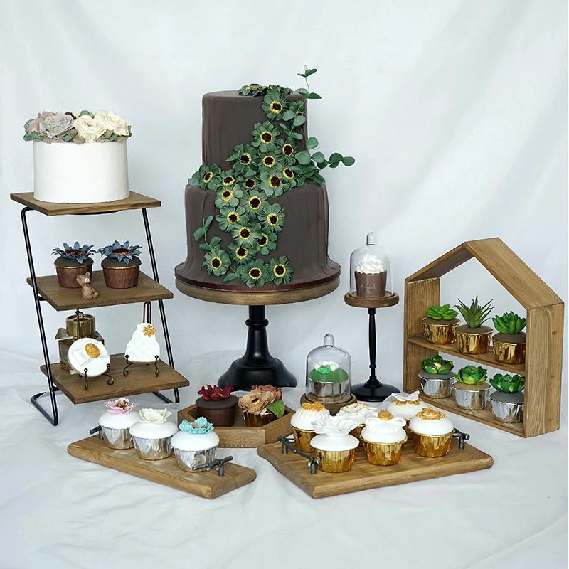 SWEETGO ahşap kek standı 8 adet set orman tarzı kek araçları ev dekorasyon tatlı masa açık bahçe parti tedarikçisi Görüntü 1