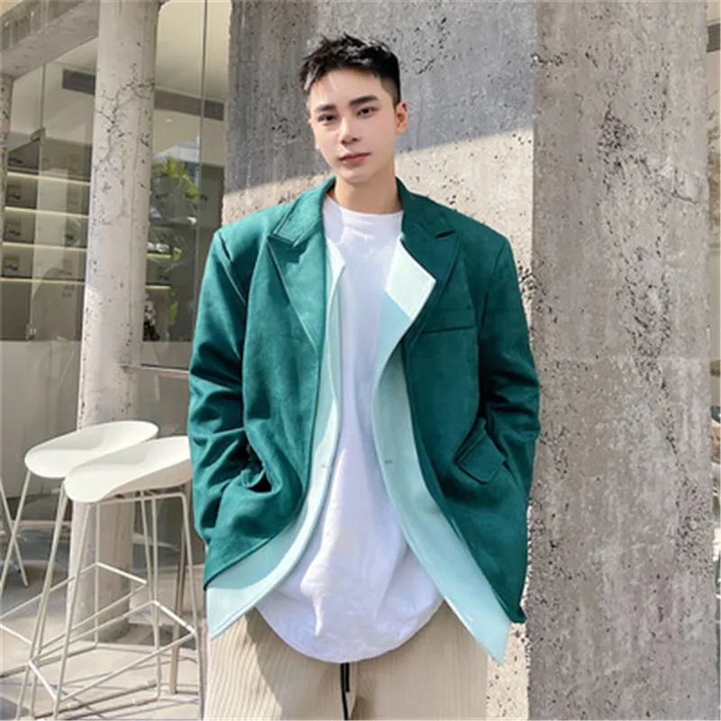 Vintage Erkekler Blazer Ceket Çıkarılabilir Sahte 2 Parça Süet Takım Elbise Ceket Tek Düğme Casual Dış Giyim Erkek Kore Tarzı Giysiler Güz Görüntü 0