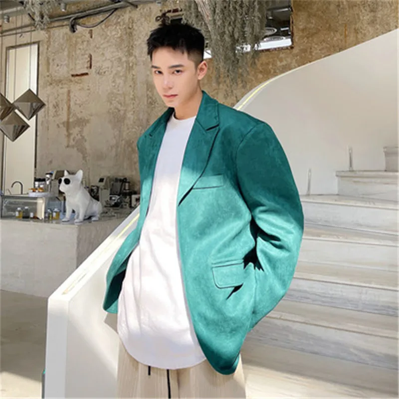 Vintage Erkekler Blazer Ceket Çıkarılabilir Sahte 2 Parça Süet Takım Elbise Ceket Tek Düğme Casual Dış Giyim Erkek Kore Tarzı Giysiler Güz Görüntü 1