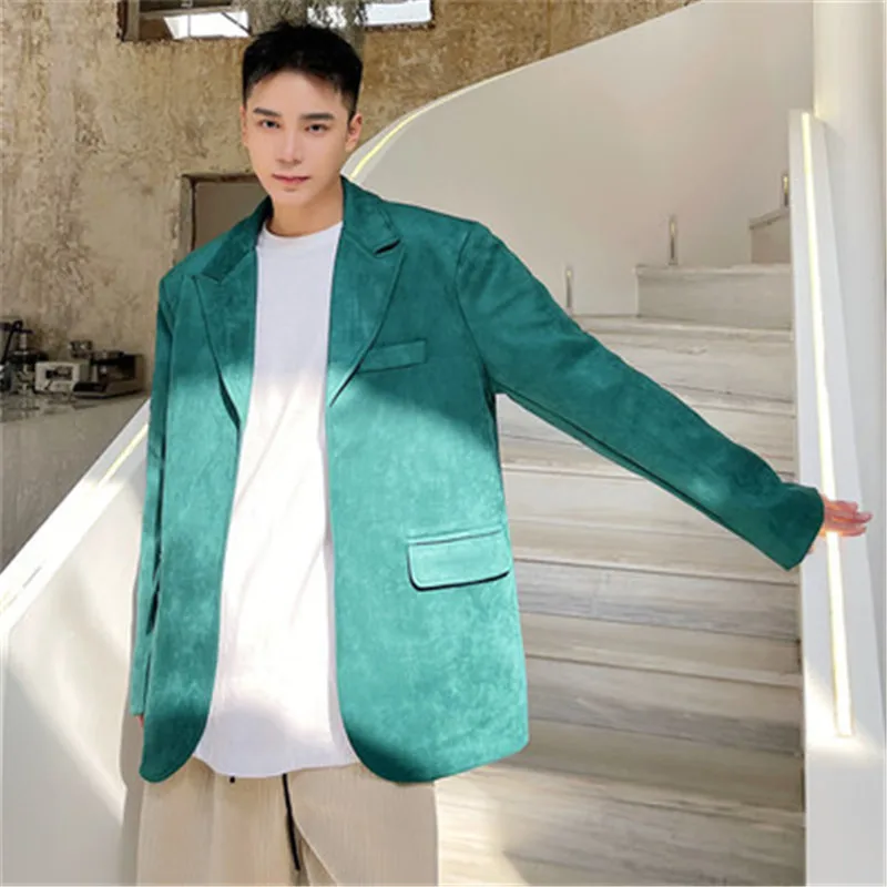 Vintage Erkekler Blazer Ceket Çıkarılabilir Sahte 2 Parça Süet Takım Elbise Ceket Tek Düğme Casual Dış Giyim Erkek Kore Tarzı Giysiler Güz Görüntü 2