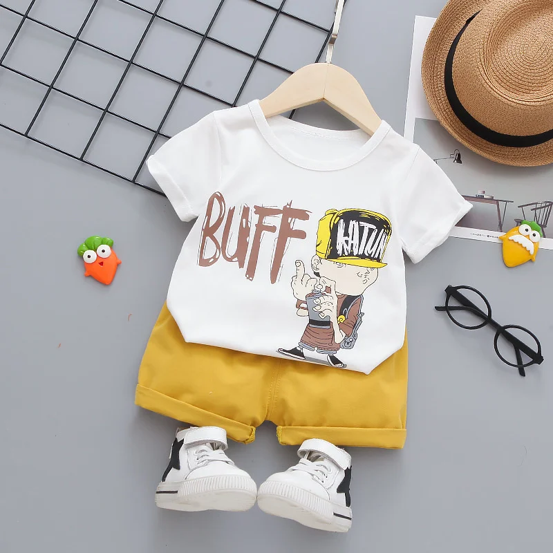Yeni Yaz Moda Bebek Giysileri Çocuk Erkek Kız T Shirt Şort 2 adet / takım Çocuklar Bebek Giyim Toddler Karikatür Spor Görüntü 2