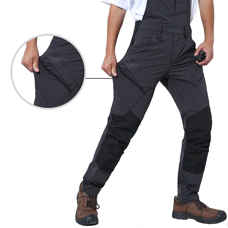 Yüksek Streç Erkek Kargo Tulumları Çok Cepler Tulum Erkek İş Giysisi Mekanik Yüksek Elastikiyet Pantolon Erkek Tulum Erkekler Görüntü 5