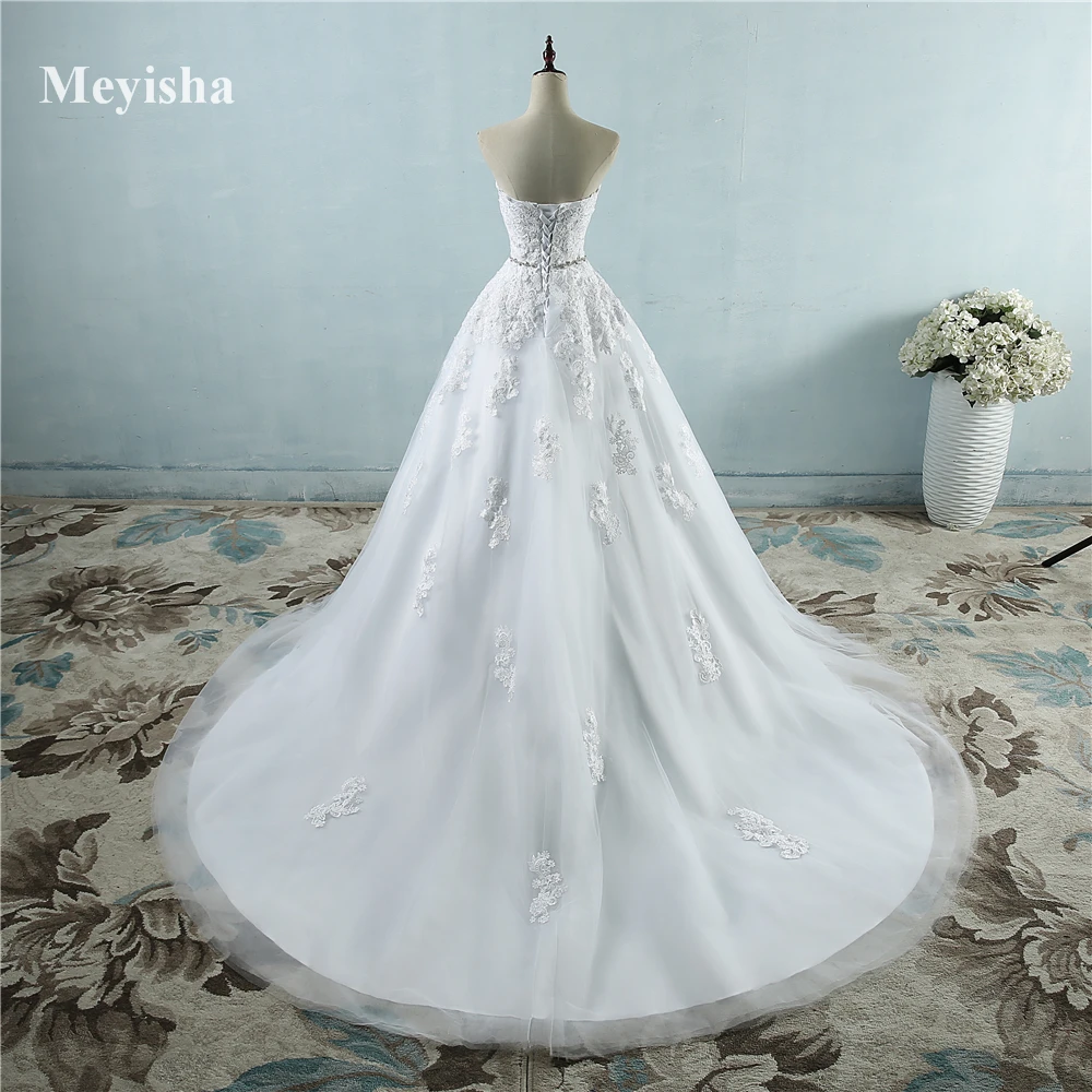 ZJ9032 custom made Beyaz Fildişi Sevgiliye Kristal Bel Hattı Gelin Elbise Düğün Balo Prenses dantel maxi resmi elbiseler Görüntü 0