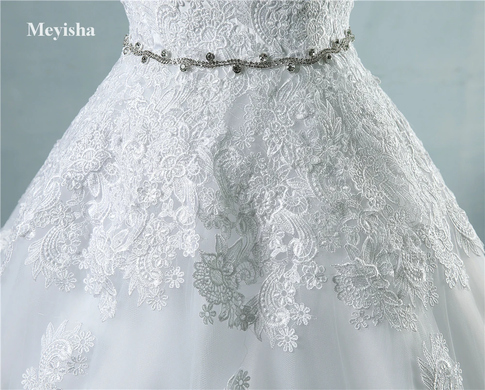 ZJ9032 custom made Beyaz Fildişi Sevgiliye Kristal Bel Hattı Gelin Elbise Düğün Balo Prenses dantel maxi resmi elbiseler Görüntü 3