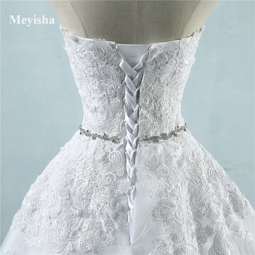 ZJ9032 custom made Beyaz Fildişi Sevgiliye Kristal Bel Hattı Gelin Elbise Düğün Balo Prenses dantel maxi resmi elbiseler Görüntü 4