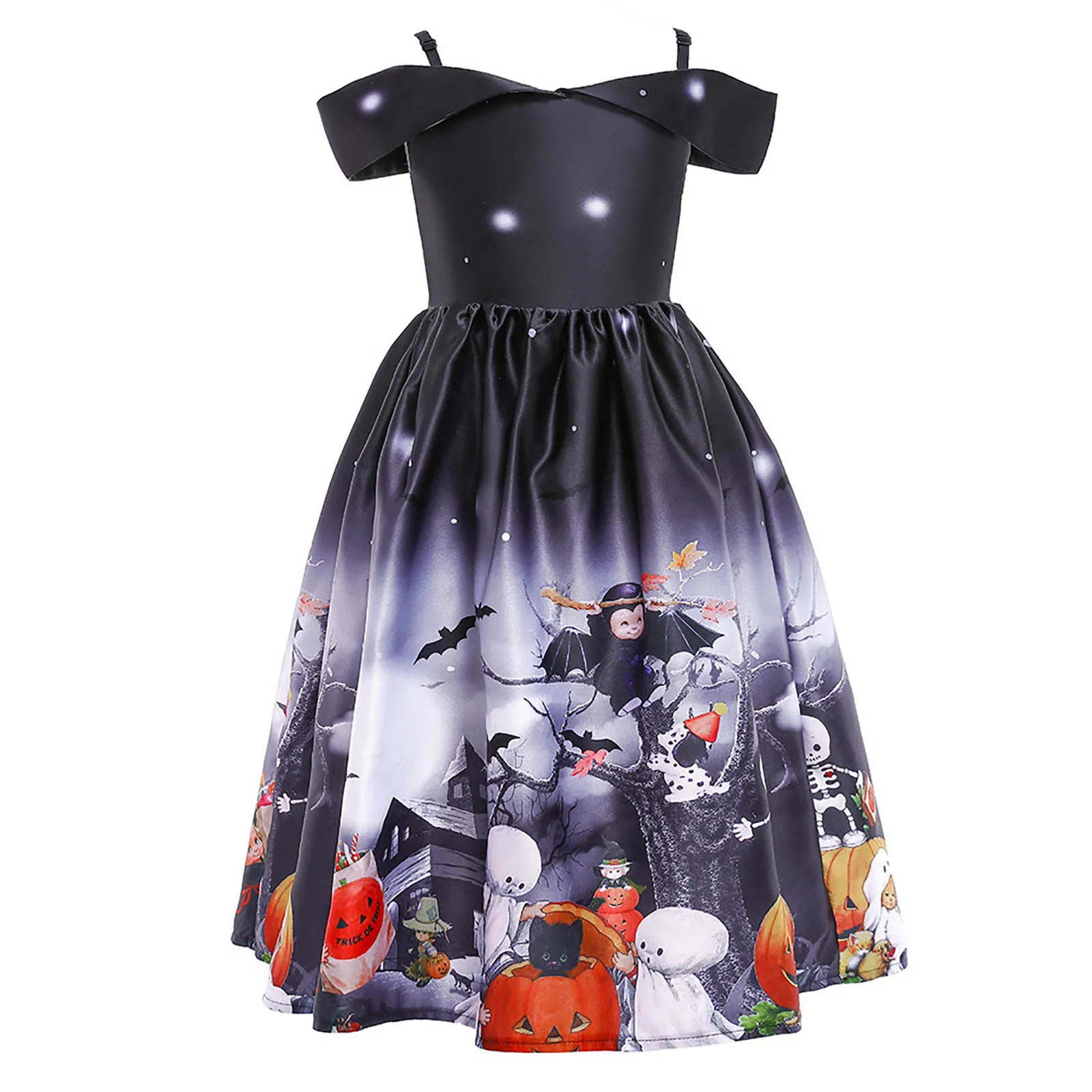 Çocuk Kız Cadılar Bayramı Elbise süslü elbise Kostümleri Kabak Baskı Dantel Patchwork Saten Elbise Prenses Elbise Akşam Parti Balo elbisesi Görüntü 3